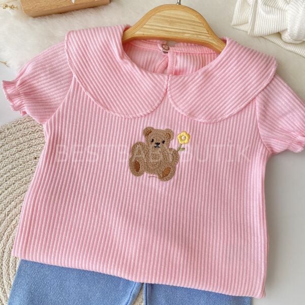 Ayıcık Nakışlı Bebe Yaka Kot Taytlı Takım 18-24 AY