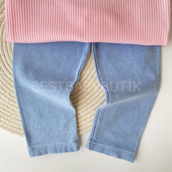 Ayıcık Nakışlı Bebe Yaka Kot Taytlı Takım 18-24 AY