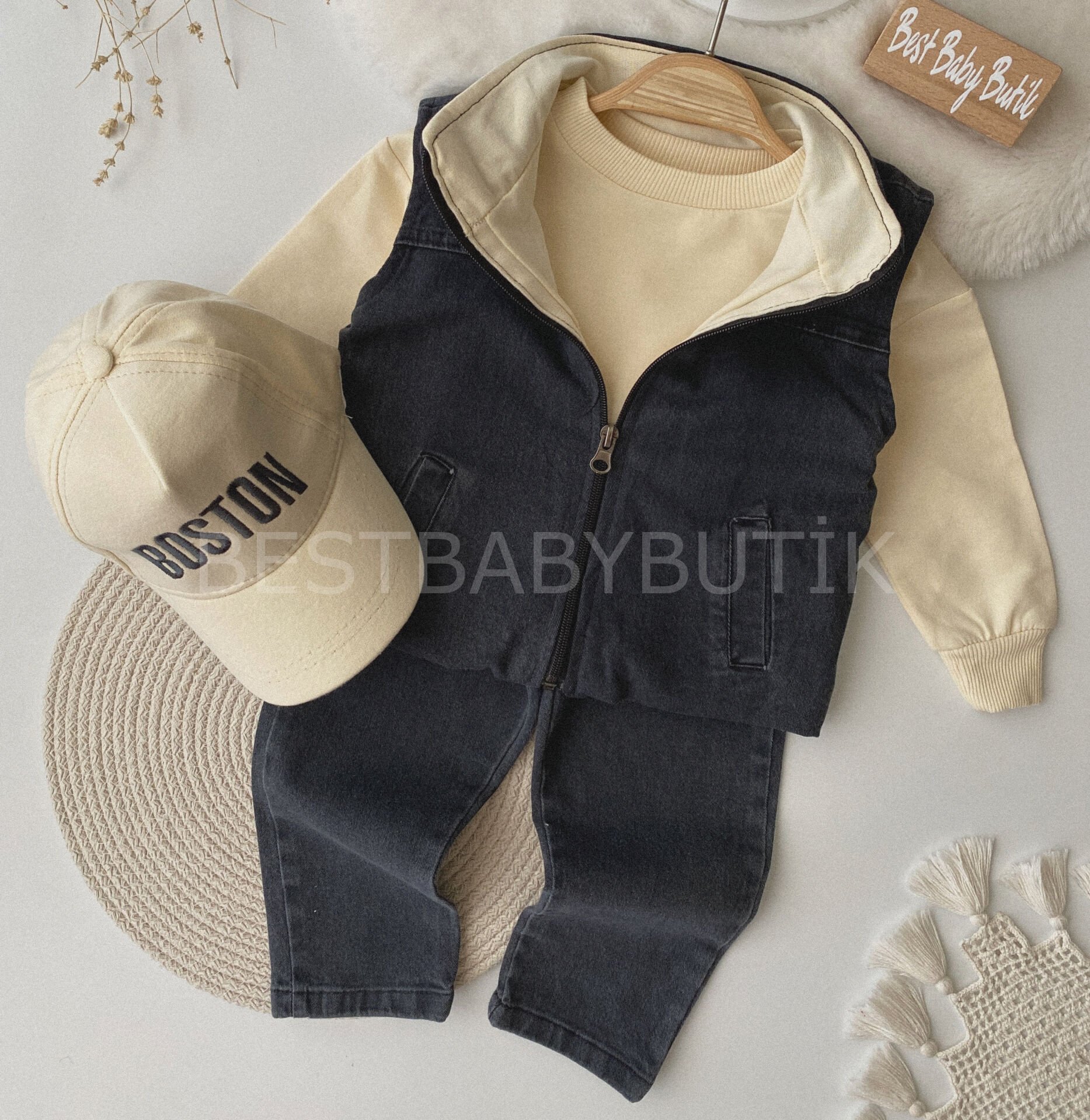 Baston Yazılı Kot Yelekli 4’LÜ Takım 18-24 AY