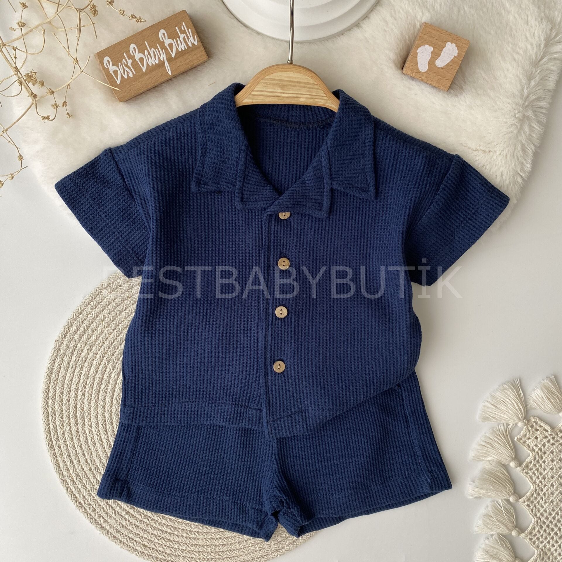 Polo Yaka Oversize Waffle Kumaş 2’Li Takım 6-9 AY