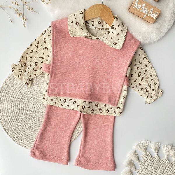 Leopar Desenli İspanyol Paçalı Süveterli 3’Lü Takım