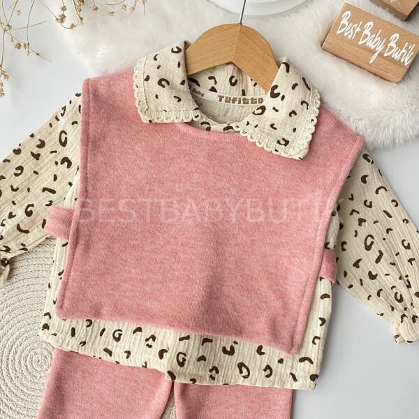 Leopar Desenli İspanyol Paçalı Süveterli 3’Lü Takım