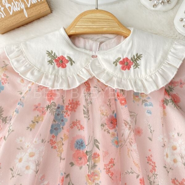 Premium Bahar Çiçekleri Bebe Yakalı Uçuş Uçuş Elbise 9-12 AY
