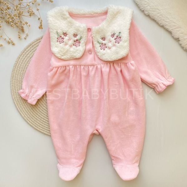 MEVA NAKIŞLI PELUŞ YAKA DETAYLI KADİFE TULUM