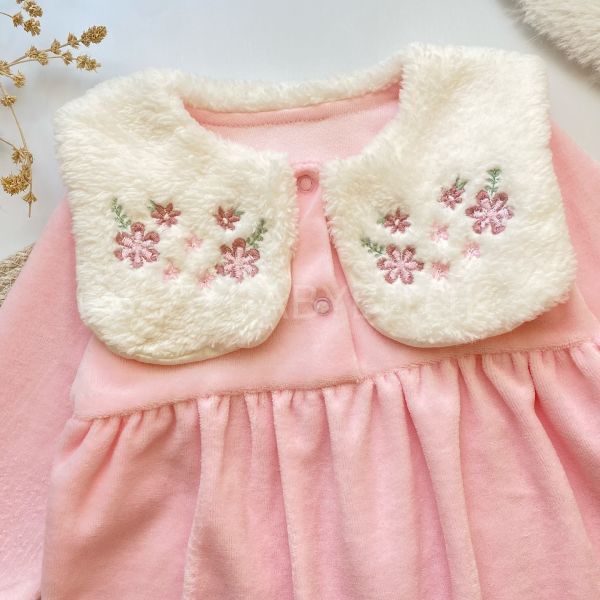 MEVA NAKIŞLI PELUŞ YAKA DETAYLI KADİFE TULUM