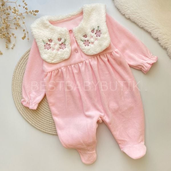 MEVA NAKIŞLI PELUŞ YAKA DETAYLI KADİFE TULUM