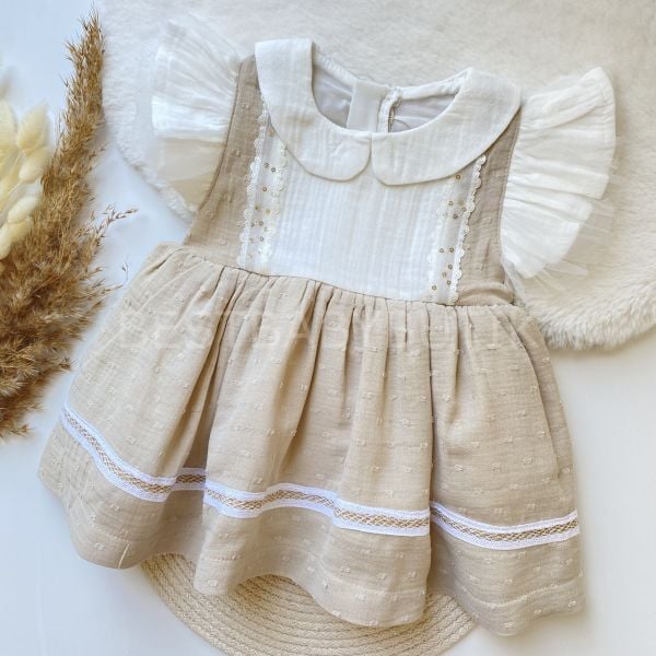 PREMİUM ZENNA BEBE YAKA PUL VE TÜL DETAYLI ELBİSE
