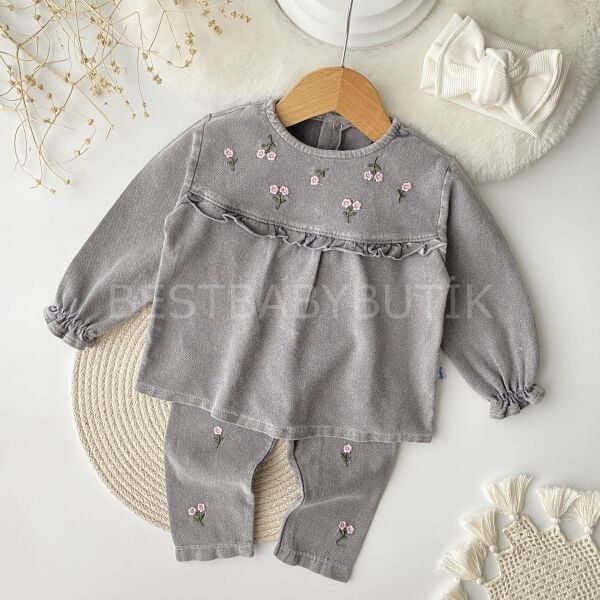 Çiçek Nakışlı Robalı Kot 2’Li Takım