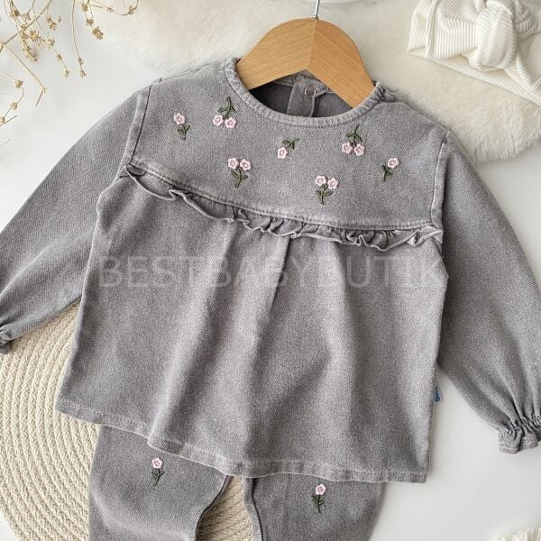 Çiçek Nakışlı Robalı Kot 2’Li Takım