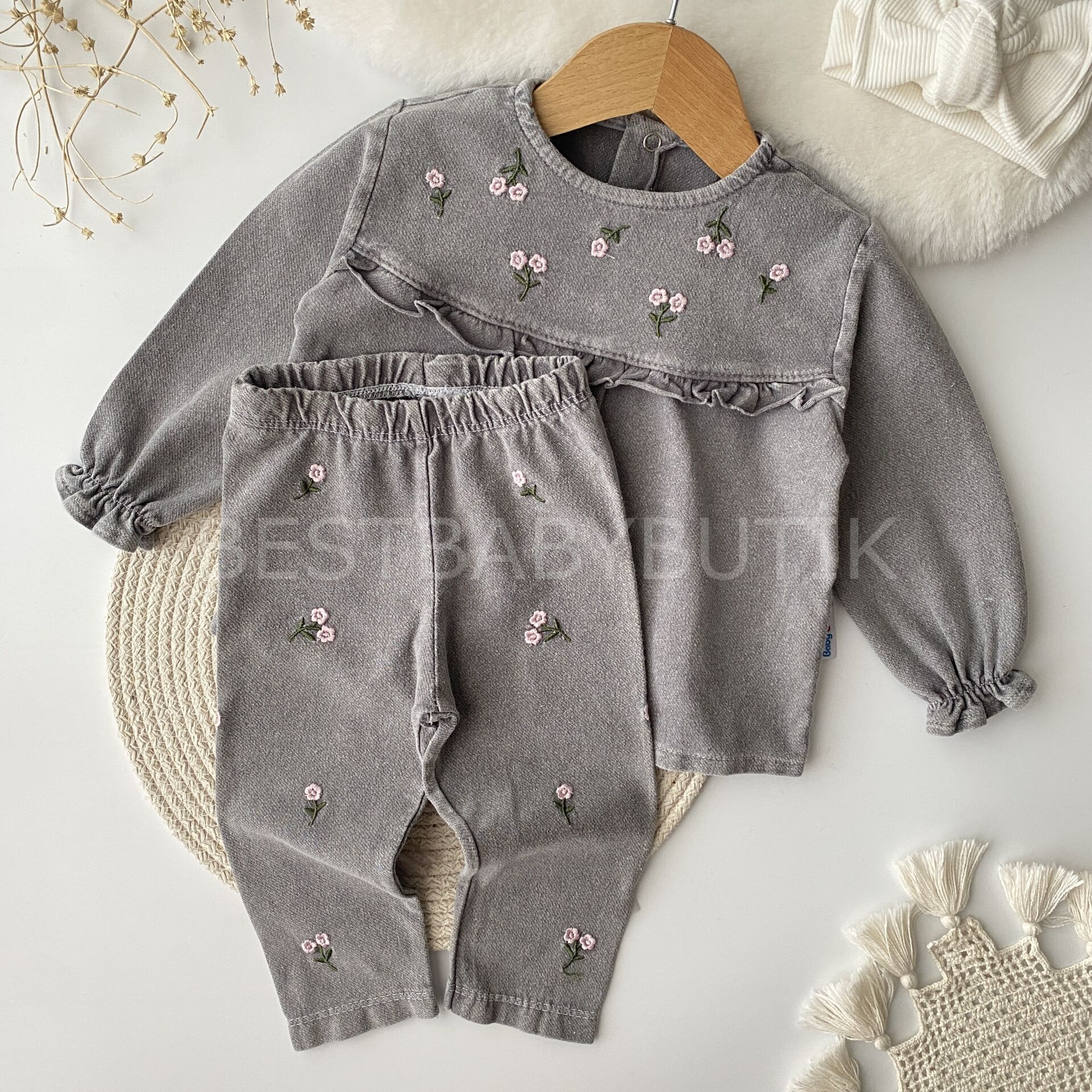 Çiçek Nakışlı Robalı Kot 2’Li Takım