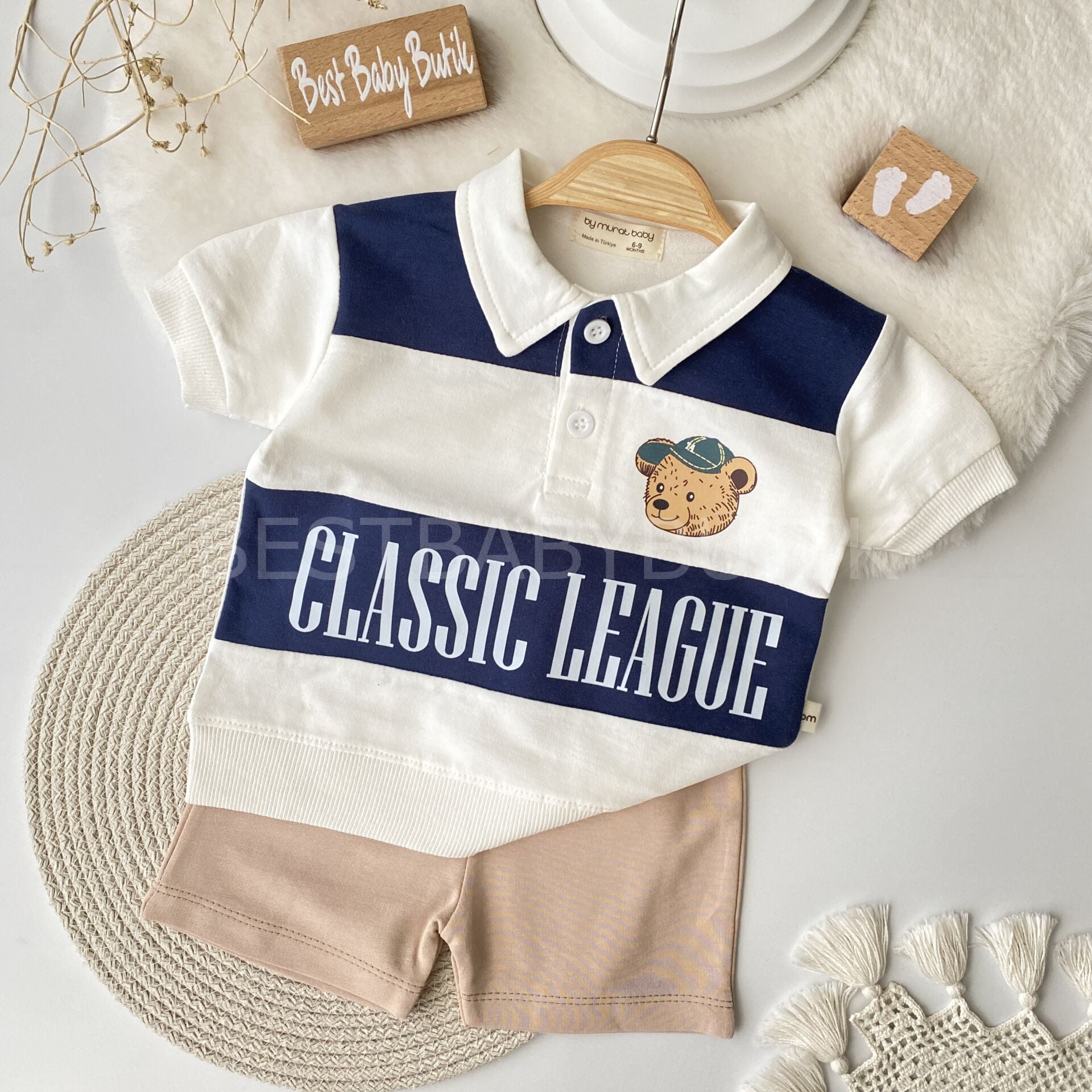 Ayıcık Baskılı Çizgili Polo Yaka 2’Li Takım 18-24 AY