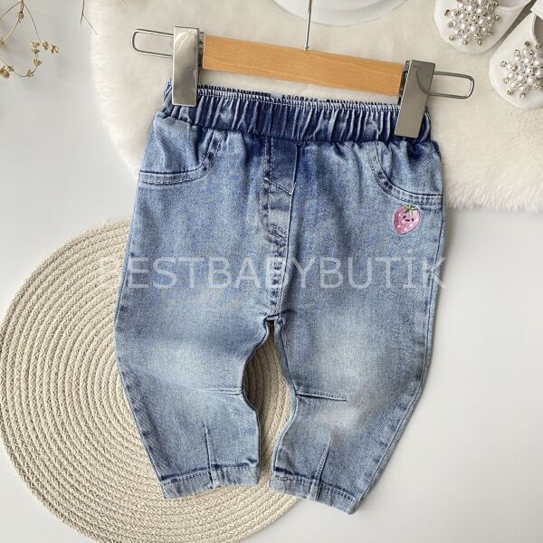 Çilek Yakalı Benekli Müslin Gömlekli Kot Pantolonlu 2’Li Takım