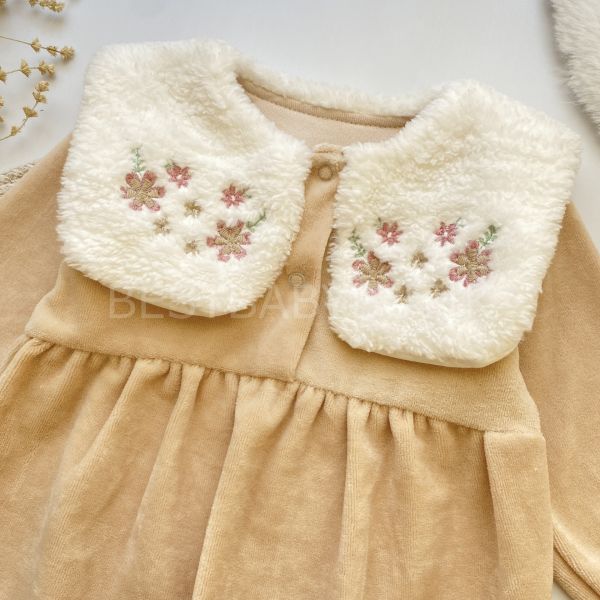 MEVA NAKIŞLI PELUŞ YAKA DETAYLI KADİFE TULUM