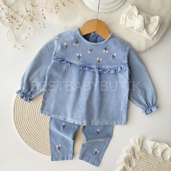 Çiçek Nakışlı Robalı Kot 2’Li Takım