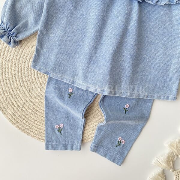 Çiçek Nakışlı Robalı Kot 2’Li Takım