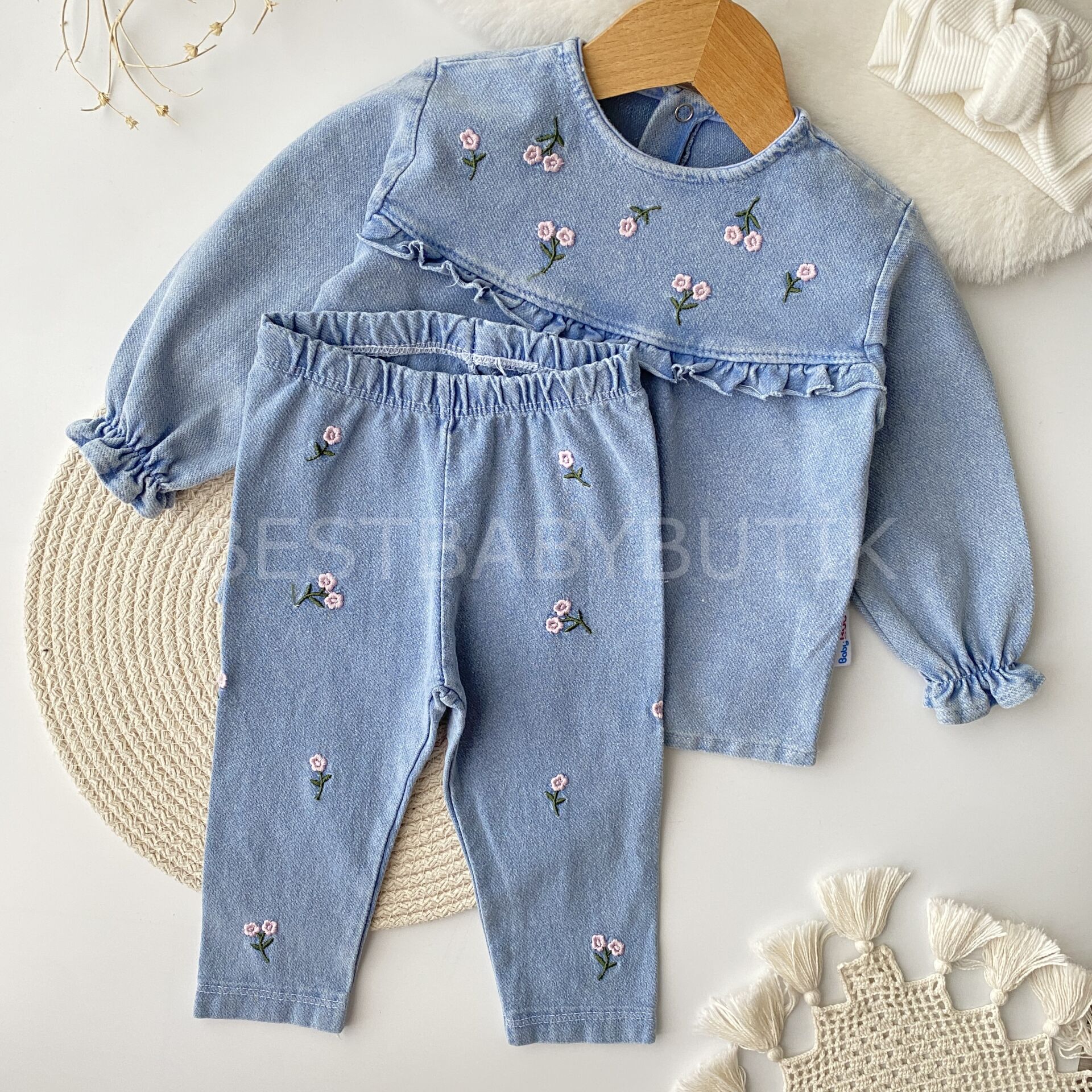 Çiçek Nakışlı Robalı Kot 2’Li Takım