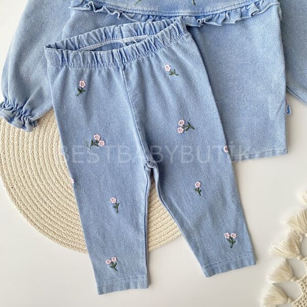 Çiçek Nakışlı Robalı Kot 2’Li Takım