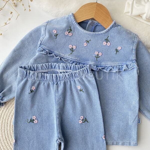 Çiçek Nakışlı Robalı Kot 2’Li Takım