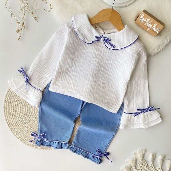 Pitikare Kurdaleli Müslin Gömlekli Kot Pantolonlu Takım (1-2-3YAŞ)