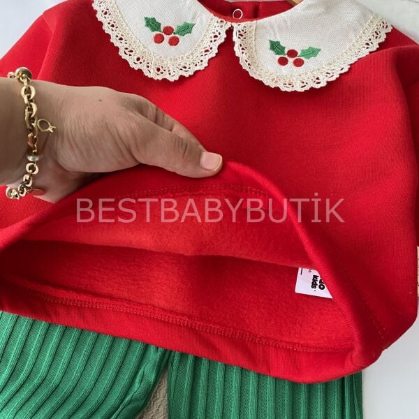 Kokina Çiçeği Nakışlı Yaka Detaylı Şardonlu Bol Paça 2’Li Takım 18-24 AY