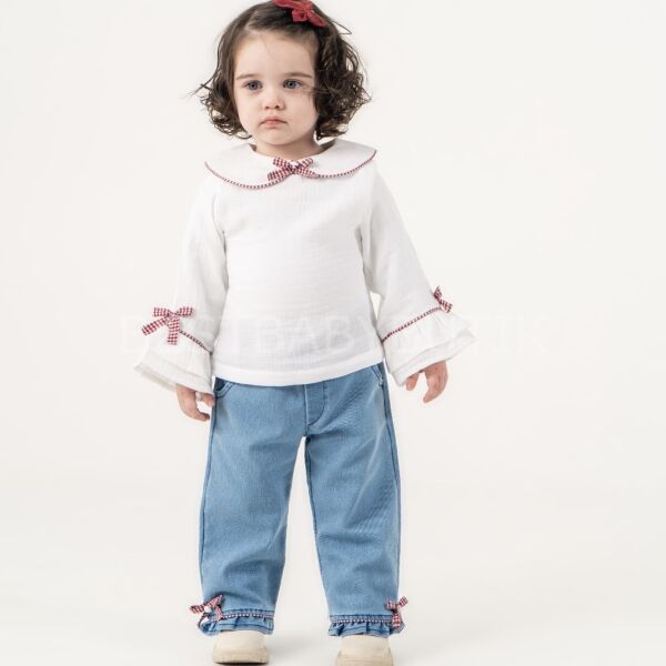 Pitikare Kurdaleli Müslin Gömlekli Kot Pantolonlu Takım (1-2-3YAŞ) 1 YAŞ