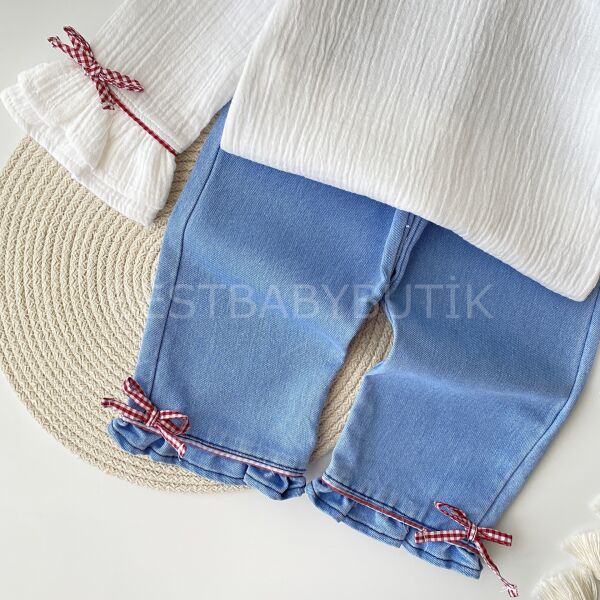 Pitikare Kurdaleli Müslin Gömlekli Kot Pantolonlu Takım (1-2-3YAŞ) 1 YAŞ