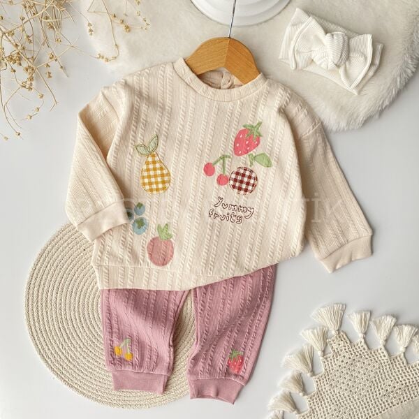 Via Meyveli Kendinden Desenli Likra 2’Li Takım