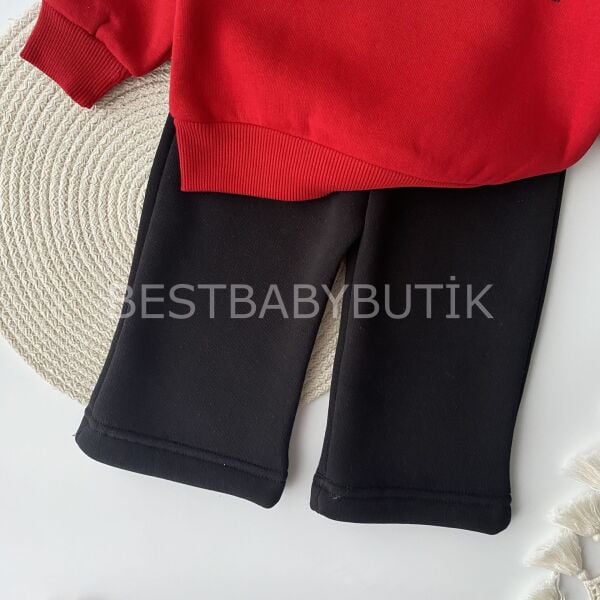 Love Nakışlı Balon Kol Şardonlu 2’Li Bol Paça Takım