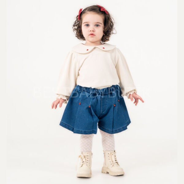 Uğurböceği Detaylı Bebe Yaka Kot Şortlu Takım (1-2-3YAŞ) - KÜLOTLUÇORAP HEDİYELİ 1 YAŞ