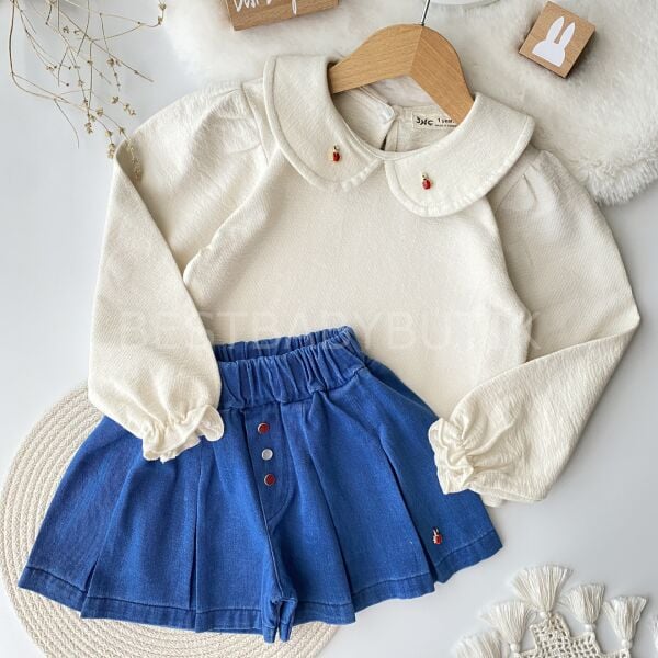 Uğurböceği Detaylı Bebe Yaka Kot Şortlu Takım (1-2-3YAŞ) - KÜLOTLUÇORAP HEDİYELİ