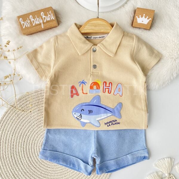 Aloha Baskılı Polo Yaka Yazlık Takım