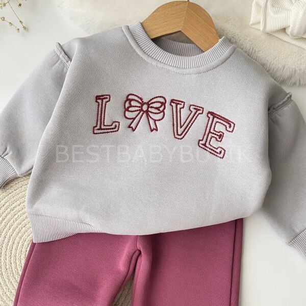 Love Nakışlı Balon Kol Şardonlu 2’Li Bol Paça Takım 6-9 AY
