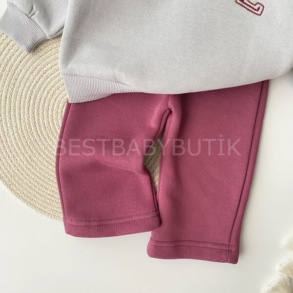 Love Nakışlı Balon Kol Şardonlu 2’Li Bol Paça Takım