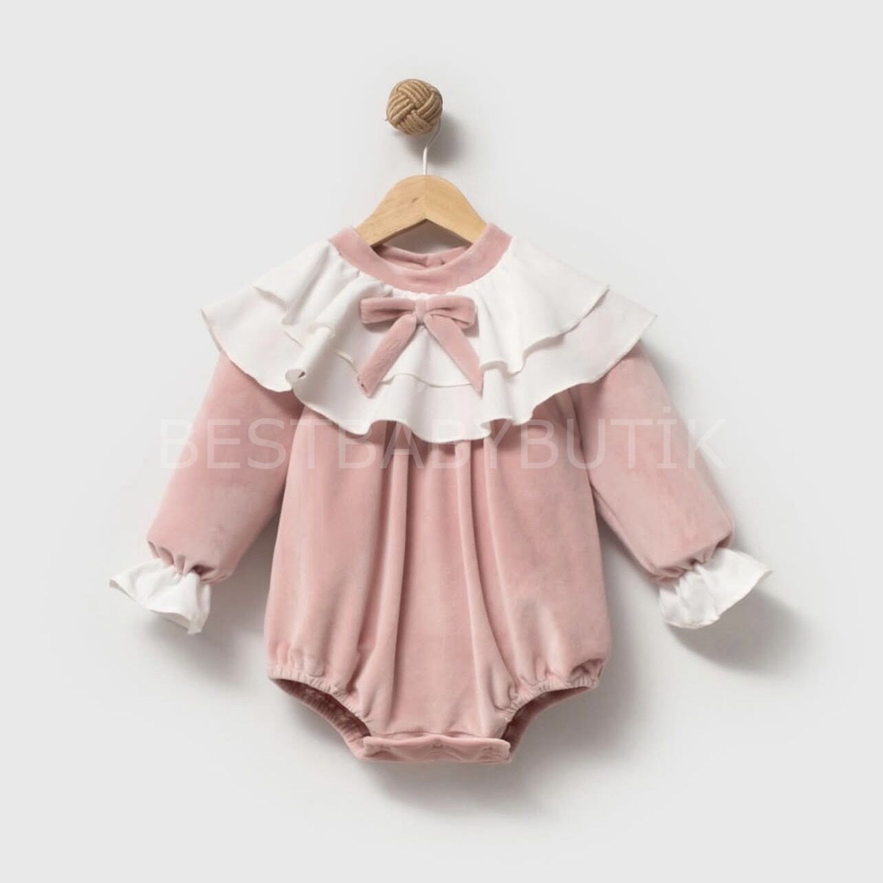 Briella Yumoş Kadife Fular Yaka Baby Romper 3-6 AY