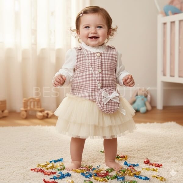 Viola Tütü Jileli Gömlek Ve İnci Çantalı 3’Lü Elbise Takımı