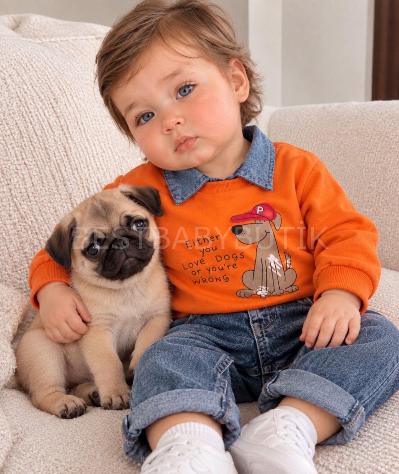 TAK-ÇIKAR Yaka Detaylı Sevimli Köpekli 3’Lü Takım 2-3 YAŞ
