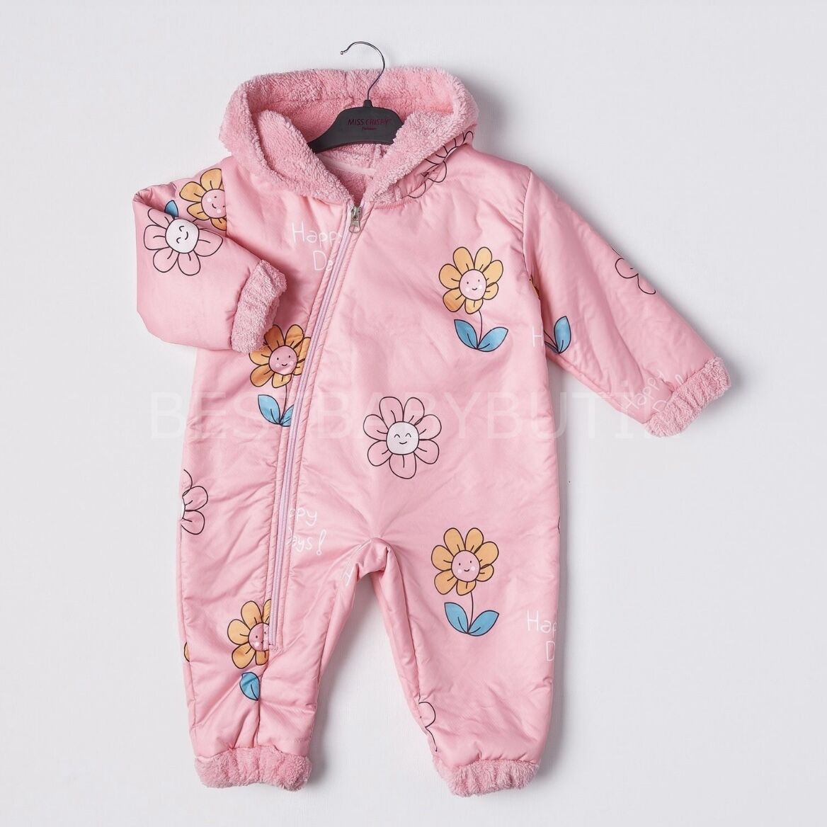 Pembe Çiçekli İçi Welsoft Peluş Mont Tulum