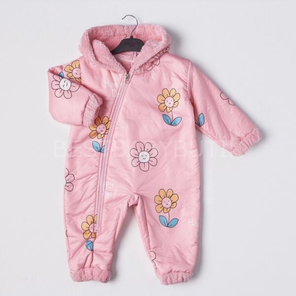 Pembe Çiçekli İçi Welsoft Peluş Mont Tulum