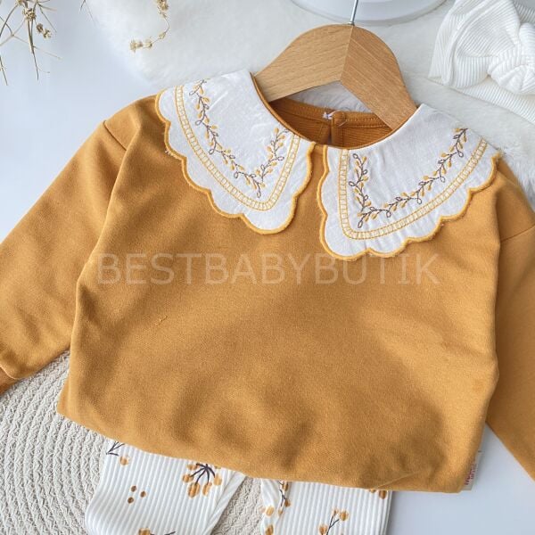 Sonbahar Nakışlı Bebe Yaka Detaylı %100 Pamuk 2’Li Takım