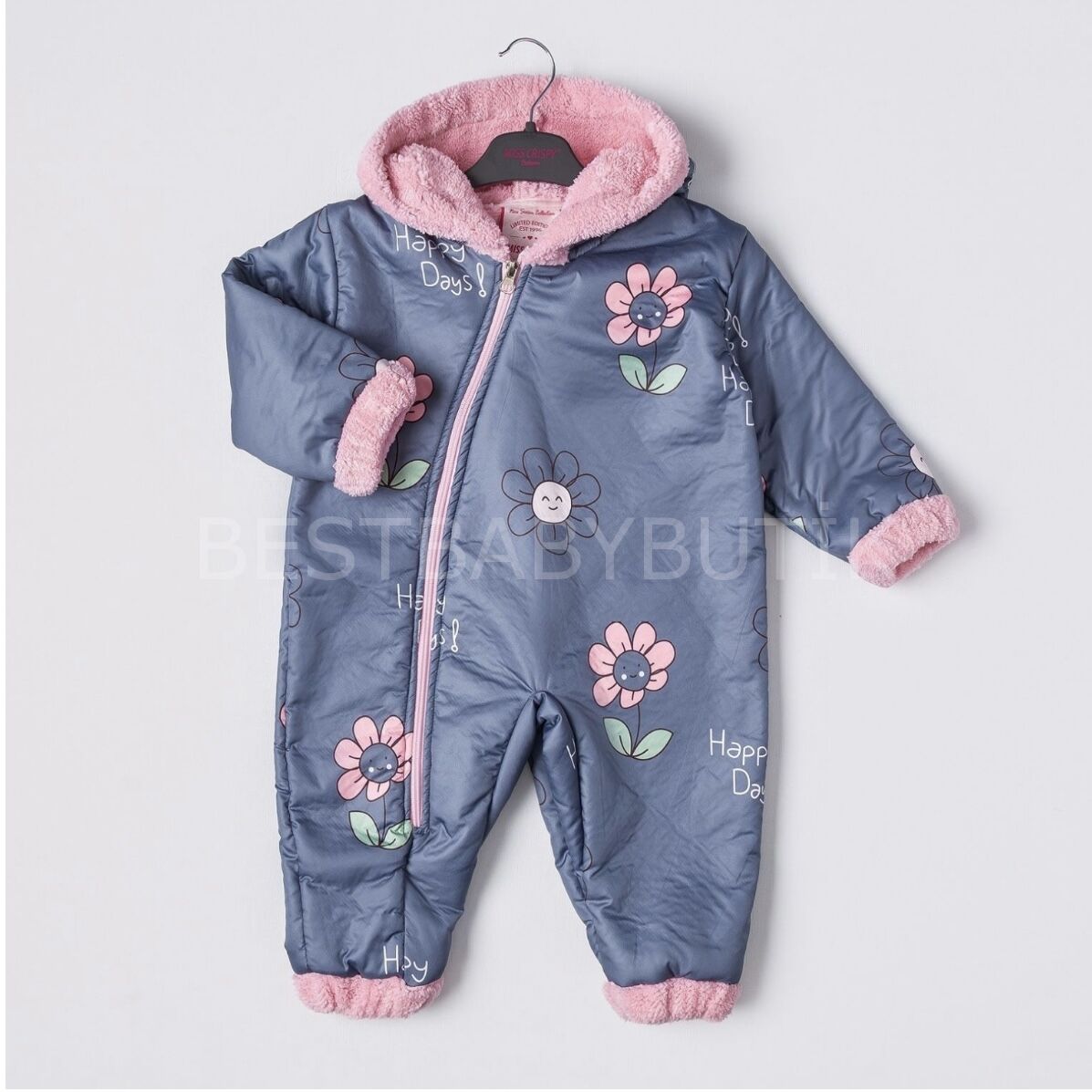 Pembe Çiçekli İçi Welsoft Peluş Mont Tulum