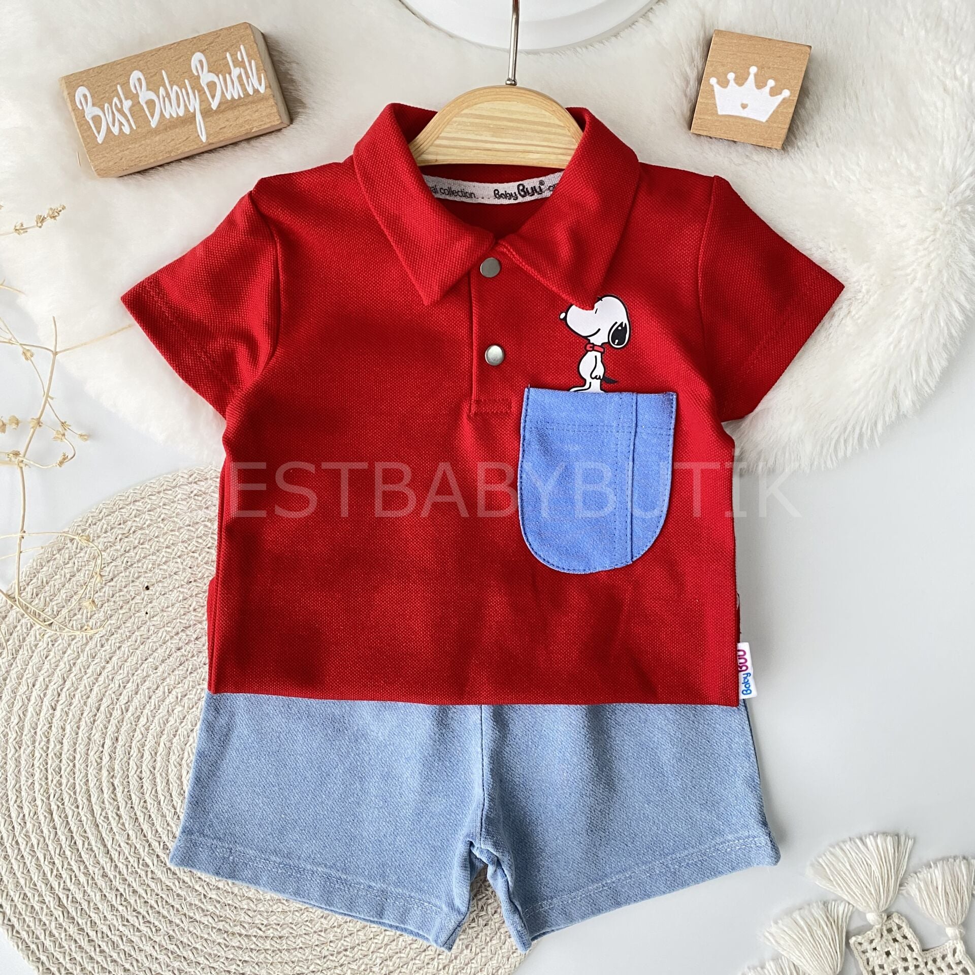 Snoppy Baskılı Polo Yaka Yazlık Takım 12-18 AY