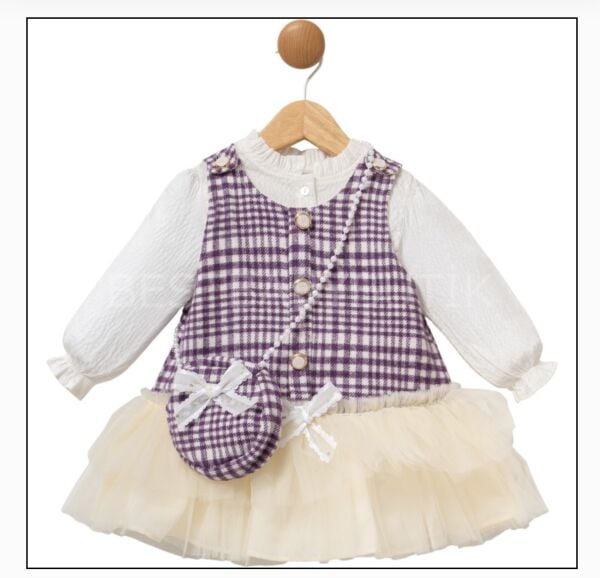 Viola Tütü Jileli Gömlek Ve İnci Çantalı 3’Lü Elbise Takımı