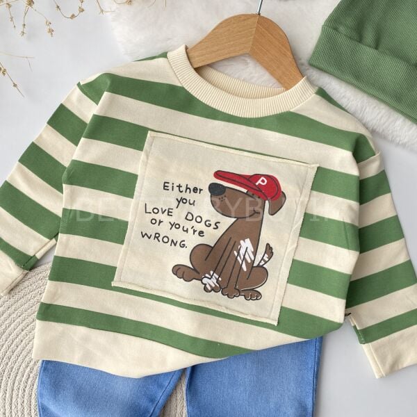 Dogs Baskılı Bereli Kot Pantolonlu 3’Lü Takım