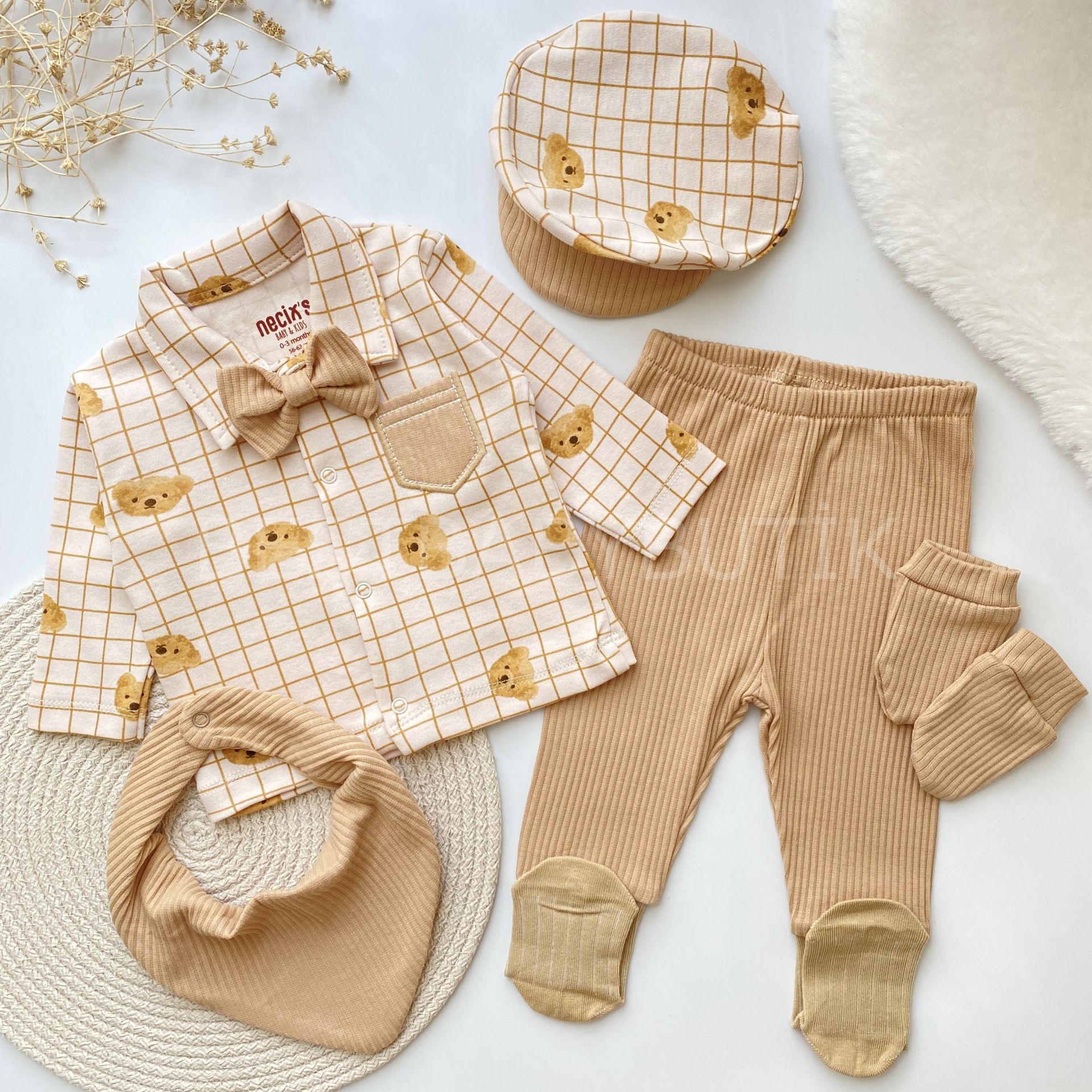 TEDDY BEAR SEYYAR PAPYON DETAYLI 6 PARÇA HASTANE ÇIKIŞI SETİ