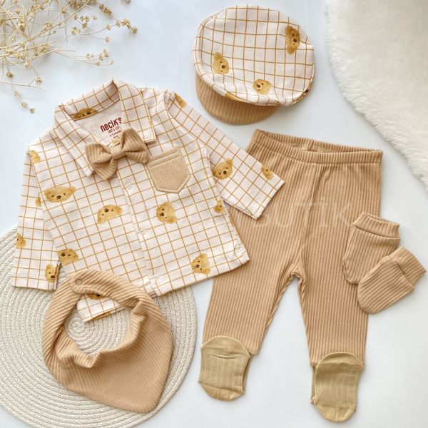 TEDDY BEAR SEYYAR PAPYON DETAYLI 6 PARÇA HASTANE ÇIKIŞI SETİ