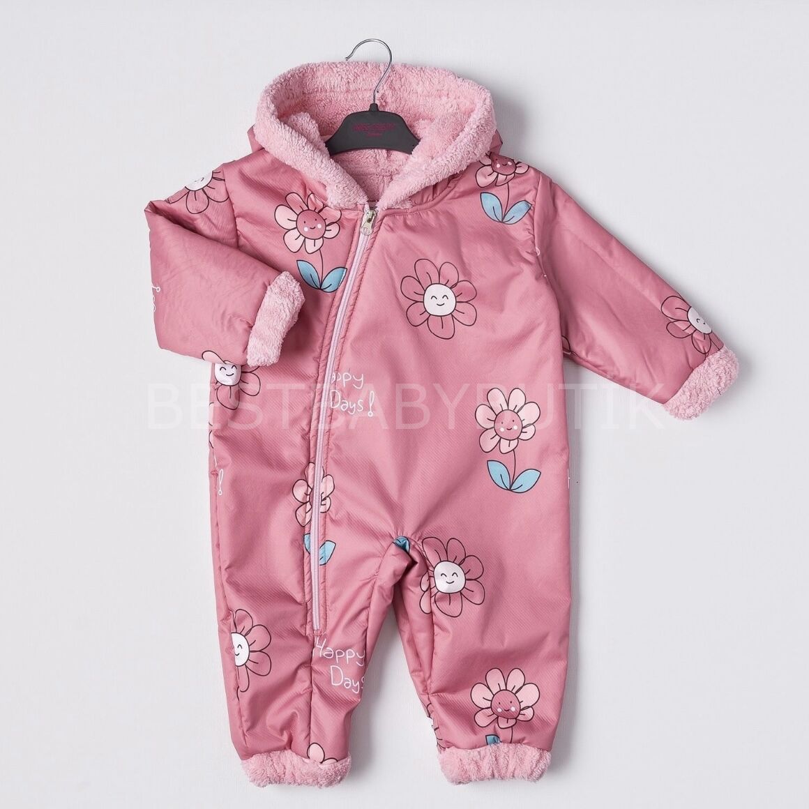 Pembe Çiçekli İçi Welsoft Peluş Mont Tulum