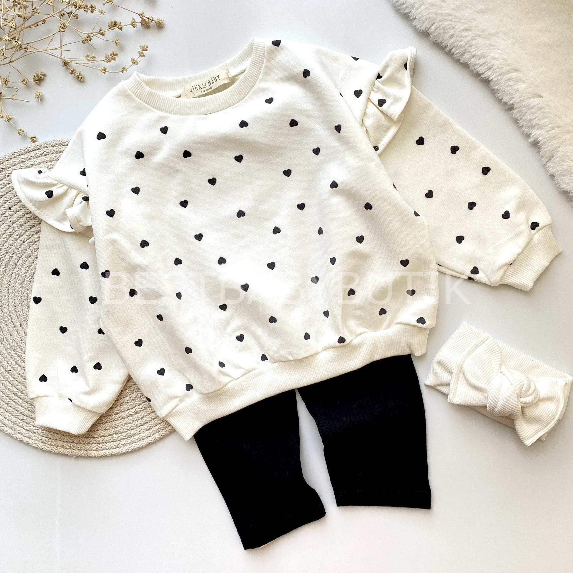 Kalpli Oversize Fırfırlı Bluz Ve Taytlı 2’Li Takım