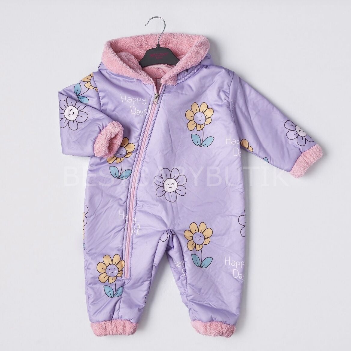 Pembe Çiçekli İçi Welsoft Peluş Mont Tulum