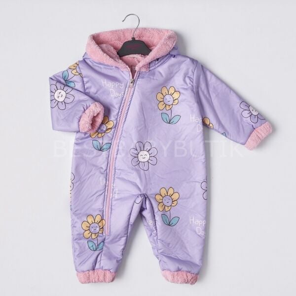 Pembe Çiçekli İçi Welsoft Peluş Mont Tulum