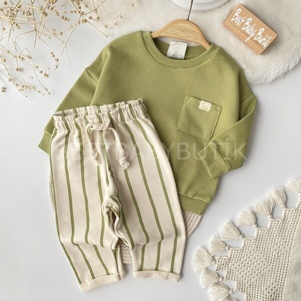 Premium Mini Cep Detaylı Çizgili 3ip Eşofman Takımı